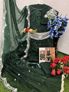 Organza หนักพร้อมลําดับการเย็บปักถักร้อยชุดทํางานชาวปากีสถานสําหรับงานปาร์ตี้และงานแต่งงานมีจําหน่ายในราคาไม่แพง - Product Image 4