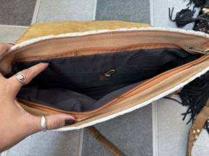 Sac à main décontracté en cuir de fourrure pour femmes bohème sac à provisions métallique avec cheveux sur l'accent chic de cheveux sur fourrure - Product Image 4