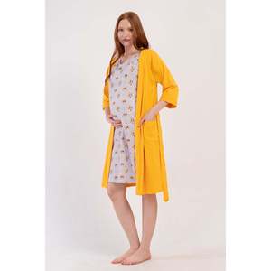 KADIN P.SUPREM CIFT PATLI KISA KOL HAMILE TUNIK+3/4 KOL CEPLI SABAHLIK TAKIM - ฮาร์ดาล - ฮาร์ดาล - Product Image 1