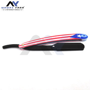 Navaja de Afeitar Profesional con Diseño de la Bandera de Puerto Rico, Bloqueo Oscilante, Hoja de Afeitar Recta, Mango Recubierto de Papel - Product Image 3