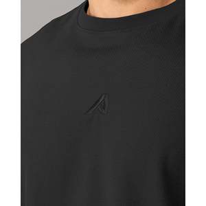 Reverse Terry Crew Black Embroidered Cotton Top - Product Image 5