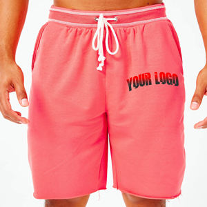 Pantalones cortos ligeros de talla grande de lana de algodón 100% de alta calidad con costuras en contraste en el cinturón pantalones cortos con logotipo estampado personalizado - Product Image 1