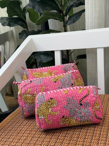 วินเทจสำหรับกระเป๋าผ้าฝ้ายลายเสือดาวเป็นมิตรกับสิ่งแวดล้อมทนทานกันน้ำมีซิปสำหรับกระเป๋าชุด3เคสขนาดเล็กสำหรับแต่งหน้า - Product Image 2