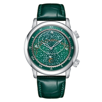 Montre PAULAREIS pour homme, automatique, à remontage automatique, bracelet en cuir, luxe, ciel étoilé rotatif sculpté, lumineux, cadeau publicitaire