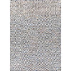 พรมขนสัตว์และใยวิสโคสสีน้ำเงินแบบทอเรียบ ลายเรขาคณิต รุ่น ADWV-13047 สำหรับใช้ในบ้าน - Product Image 1