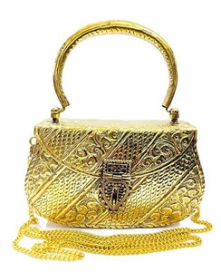 Lightweight comfort and style Trendy brass clutch <b>bag</b> with gemstone details for chic parties At Low Coast - Product Image 6