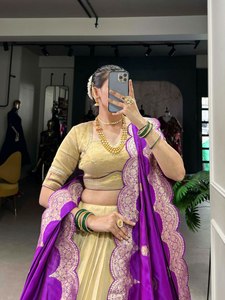 El estilo cultural Maharashtra más atractivo liso con borde de encaje Paithani Hermoso estilo bordado Lahenga con pieza de blusa - Product Image 5