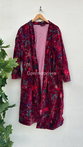 Kimono de algodón de terciopelo rojo oscuro, bata, chaqueta, bata, estampado de pájaro, boda, dama de honor, talla libre, transpirable - Product Image 5