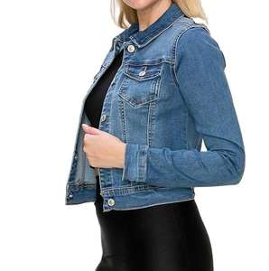 Chaqueta Vaquera Corta Personalizada al por Mayor para Mujer, Elástica, Ajustada, de Manga Larga, de Algodón Orgánico, Ecológica, Nueva Moda Casual - Product Image 3
