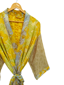 เสื้อคลุมอาบน้ำผู้หญิงหลากสีใส่กลางคืนเสื้อคลุมยาวพิมพ์ลายดอกไม้อินเดียวินเทจผ้าไหมส่าหรีสไตล์กิโมโน - Product Image 4