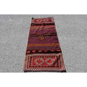 Tapis turc vintage, tapis de 2,8 x 6,8 pieds, tapis oriental en laine rouge - Product Image 1