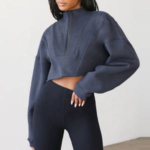 Mujeres Crop Top Algodón Media Cremallera Up Cropped Hoodies Sudaderas - Product Image 4