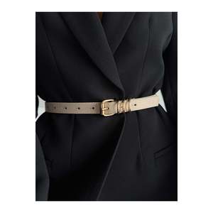 Ceinture fine pour femme à boucle carrée, ceinture de taille, ceinture pour robe, ceinture pour jupe, ceinture pour pantalon - Beige - Product Image 3