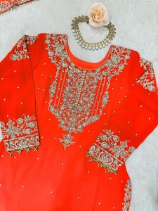 RICH LOOK MODERN GEORGETTE EMBROIDERY WORK <b>TOP</b> SHARARA DUPATTA PARTY WEDDING <b>FESTIVAL</b> WEAR WHOLESALE REVERSER ETHNIC MODAL - Product Image 5