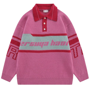 เสื้อสเวตเตอร์ไหมพรมคอโปโลแบบวาร์ซิตี้สำหรับผู้ชาย คุณภาพสูง ออกแบบโลโก้ได้ตามต้องการ ผลิตจากผ้าฝ้ายถักสำหรับฤดูหนาว รับผลิตแบบ OEM - Product Image 1