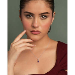 Chaîne pendentif Cœur violet Venti en argent plaqué rhodium et or, style tendance, ornée d'améthyste, de zircon et de diamant, pour fiançailles chrétiennes - Product Image 3