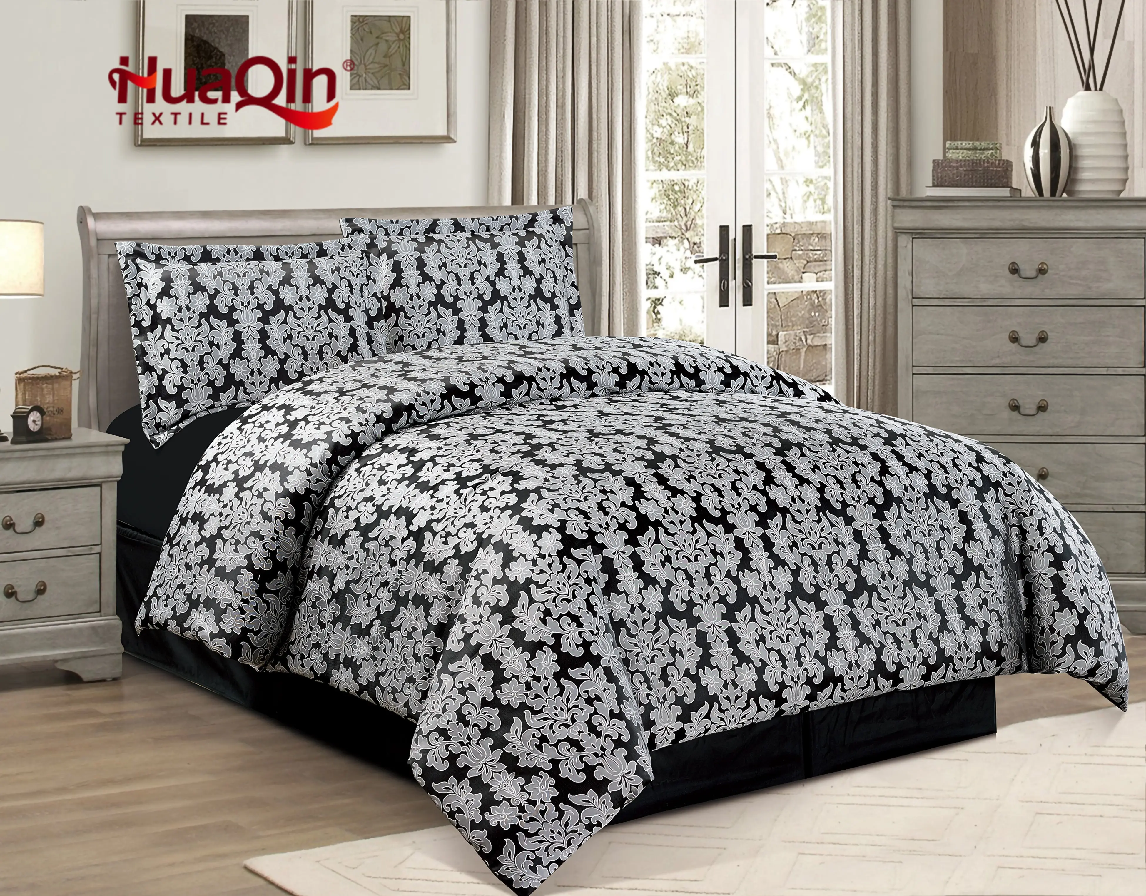 Wholesale luxo poliéster stripe jacquard algodão orgânico edredon capa nupcial folha de cama conjunto casamento