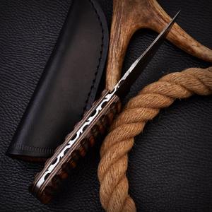 Custom Handmade Damascus Steel Hunting Skinner <b>Knife</b> Brown Wood Handle and Natural Leather <b>Sheath</b> OEM Supported - Product Image 6