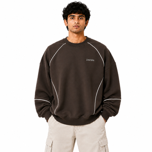 Sweat-shirt homme Y2K Streetwear à col ras du cou et épaules tombantes, 100% coton molletonné, coupe décontractée, passepoil contrastant, marque privée, vente en gros - Product Image 1