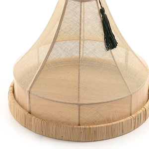 Decoración de Ramadán, Cubierta de Lino en Forma de Cono con Bandeja Redonda de Ratán, Cubierta de Alimentos de Fibra, Hecho a Mano en Vietnam - Product Image 2