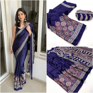 Gracieux Semi Gajji Japon Soie Imprimé Saree avec Chemisier Doux Léger Bollywood Style pour Quotidien Festif et Bureau Wear Look - Product Image 3