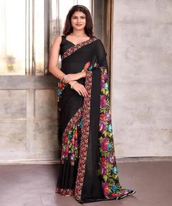 Slow Price Bridal Silk Saree para boda con bordado elegante y ropa de fiesta impresionante Look para mujer Sari / Shari - Product Image 1