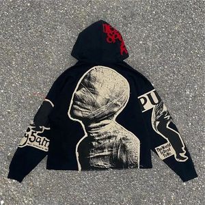 Elástico de manga larga Casual con capucha de impresión Sudaderas con capucha Hombres Chaqueta suelta Sudadera Streetwear - Product Image 6