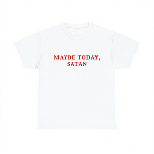 Maglietta promozionale unisex in cotone a maniche corte girocollo Maybe Today Satan White per adulti - Product Image 2