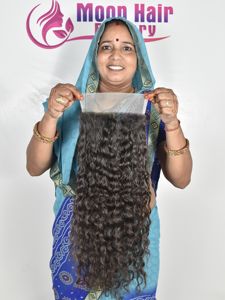 Super Extensiones de cabello rizado con cierre de calidad de exportación, textura suave y sedosa, largo, indio, grueso, disponible para la venta por exportación - Product Image 3