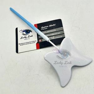 Private Label Stainless Steel Butterfly Shape Eyelash Extension Storage <b>Mirror</b> <b>Sky</b>-Blue White Double Color Customized Color - Product Image 2