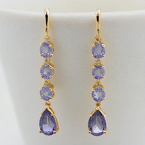 Hot Wholesale-Boucles d'oreilles pendantes en quartz Iolite plaqué or légères avec cadeau de mariage de style classique et mignon - Product Image 5