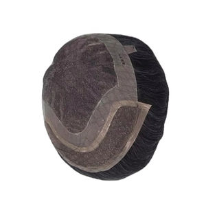 Perruque en cheveux humains à dentelle frontale mono, cheveux chinois vierges Remy, patchs de cheveux, lisses crépus, vague profonde, 1b+gris - Product Image 3