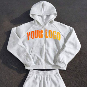 Conjunto de gimnasio deportivo personalizado de 2 piezas para hombre, pantalones de chándal con cremallera de algodón, de gran tamaño Sudadera con capucha, chándales lisos de talla grande para la temporada de primavera - Product Image 2