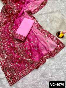 Indian Party Wear Fancy Soft Georgette Fabric Saree Colecciones con hilo de secuencia pesada Bordado Trabajo Saree y blusa - Product Image 3