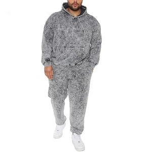 Ensemble de survêtement à capuche en molleton délavé de qualité supérieure pour hommes, ensemble de jogging surdimensionné, vêtements de rue décontractés d'hiver, personnalisation OEM ODM, vente en gros de mode - Product Image 1