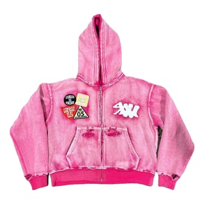 Sudaderas con Capucha para Hombre, de Algodón Grueso, con Cierre, Tendencias de Moda, Corte Holgado, Estilo Desgastado por el Sol, con Parches y Bordados - Product Image 3