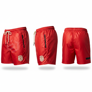 Men's Red Quick Dry Board <b>Shorts</b> With Drawstring Waist And <b>Zipper</b> Pockets Casual Sport Style Mid Rise Solid Color - Product Image 1