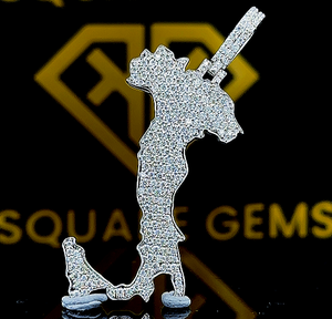 Pave Set Round Moissanite Diamond Pendant, Pendentif Carte, Pendentif Carte Pays Italie Personnalisé, Pendentif Hip Hop en Argent Sterling 925 - Product Image 1