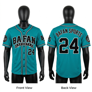 <b>100</b>% cotton T-<b>shirt</b> for men loose fit printed Mens Baseball Jersey 160 GSM Breathable <b>Polyester</b> Fabric Blue Contrast Panel - Product Image 2