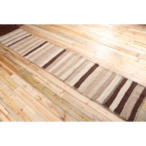 Kilim Vintage Rug, 2.5x12.8 ft Turkish Rug, <b>Brown</b> Paisley <b>Wool</b> Rug - Product Image 4