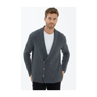 Cardigan d'hiver oversize pour homme 100% laine noire, col en V, double boutonnage, tricot tendance à col roulé, fabriqué en Turquie