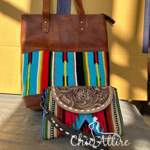 Manta de sillín de cuero genuino occidental, bolsos de mano para mujer, elegante manta de sillín de cuero con herramientas manuales, conjuntos combinados de cartera - Product Image 1