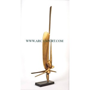 Sculpture décorative en forme de feuille et d'oiseau antique Objet de conception unique Sculpture de table en plaqué or à la main - Product Image 5