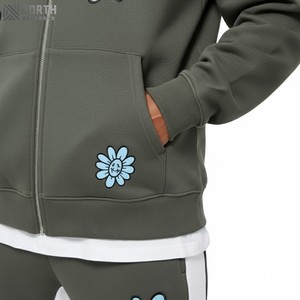 Sudaderas con capucha con serigrafía personalizada, conjuntos de pantalones de chándal desgastados, chándales, pantalones acampanados de algodón polar de 2 piezas, chándal liso para hombre - Product Image 5