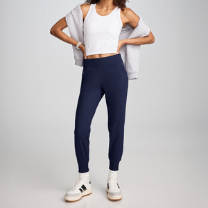 Women <b>navy</b> blue jogger pants soft cotton blend lounge wear casual sweatpants elastic waistband tapered fit comfortable trousers - Product Image 2