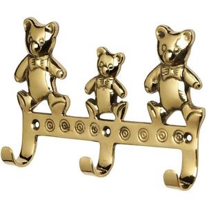 Gancho de Pared de Latón, Estilo Vintage, con Diseño de Oso de Peluche, Soporte de Pared Antiguo para Abrigos y Sombreros, Artesanía Ecológica, 3 Ganchos - Product Image 1