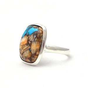 Handmade 925 Solid Sterling Silver Fine Jewelry <b>Ring</b> Yellow Oyster Copper Turquoise <b>Cushion</b> Shape Fashionable Wholesale Jewelry - Product Image 3