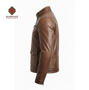 Chaqueta de Cuero Estilo Bomber Marrón para Hombre |   Cuero de Oveja Marrón Hecho a Mano |   Chaqueta Casual de Invierno |   Ropa Exterior Retro con Forro de Lana |   Regalo - Product Image 3