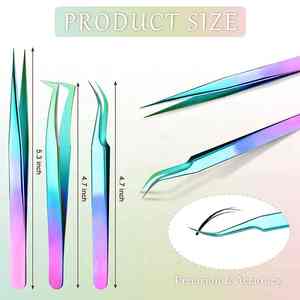 Ensemble de pinces à cils enduites multicolores avec bouts droits incurvés et pointus Kit de pinces à épiler pour cils - Product Image 3