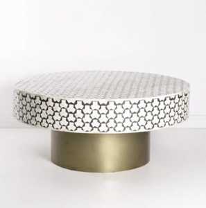 Elegante mesa de centro con incrustaciones de hueso redondo blanco tradicional para el hogar para muebles de sala de estar de lujo - Product Image 1